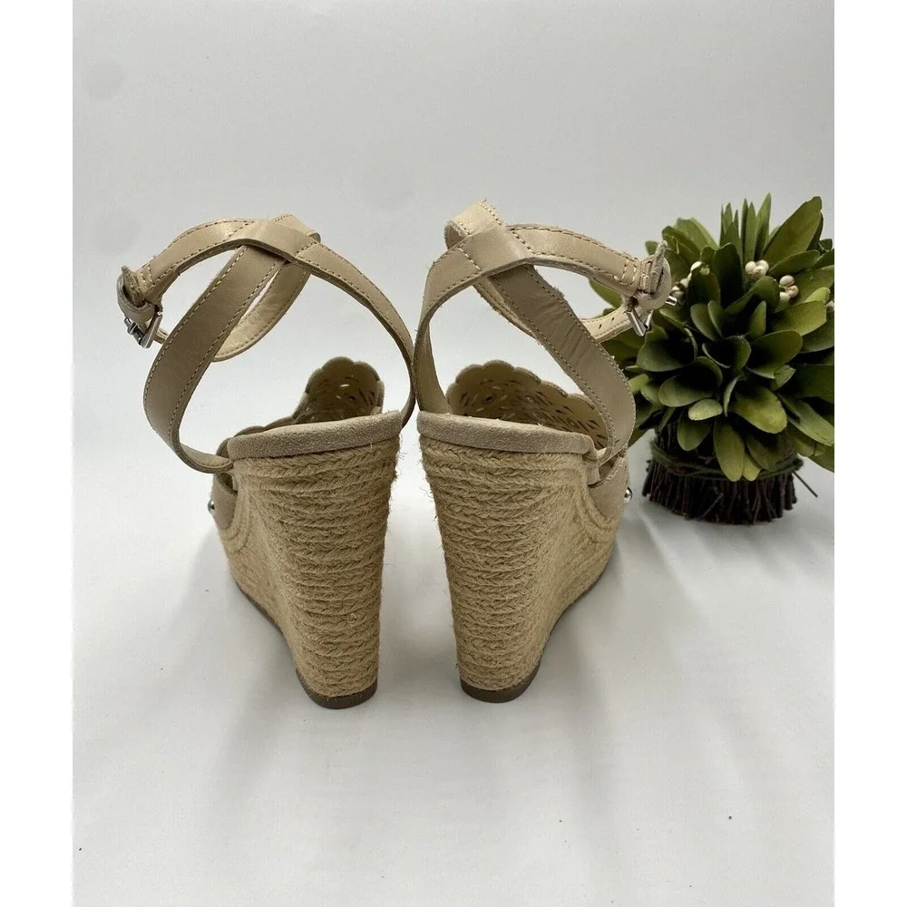 Marc Fisher LTD Women's Nude Tan Hata Cutout Espadrille Wedge Sandal‎ Sz 6/36.5